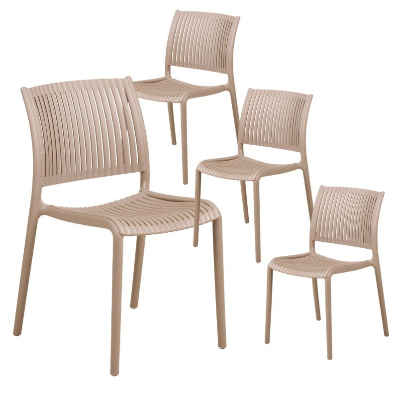 Lot de 4 chaises de jardin empilables en polypropylène beige - MAZALINE