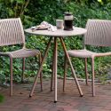 Table de jardin Ø70cm plateau en polypropylène pieds en métal beige- MAZALINE