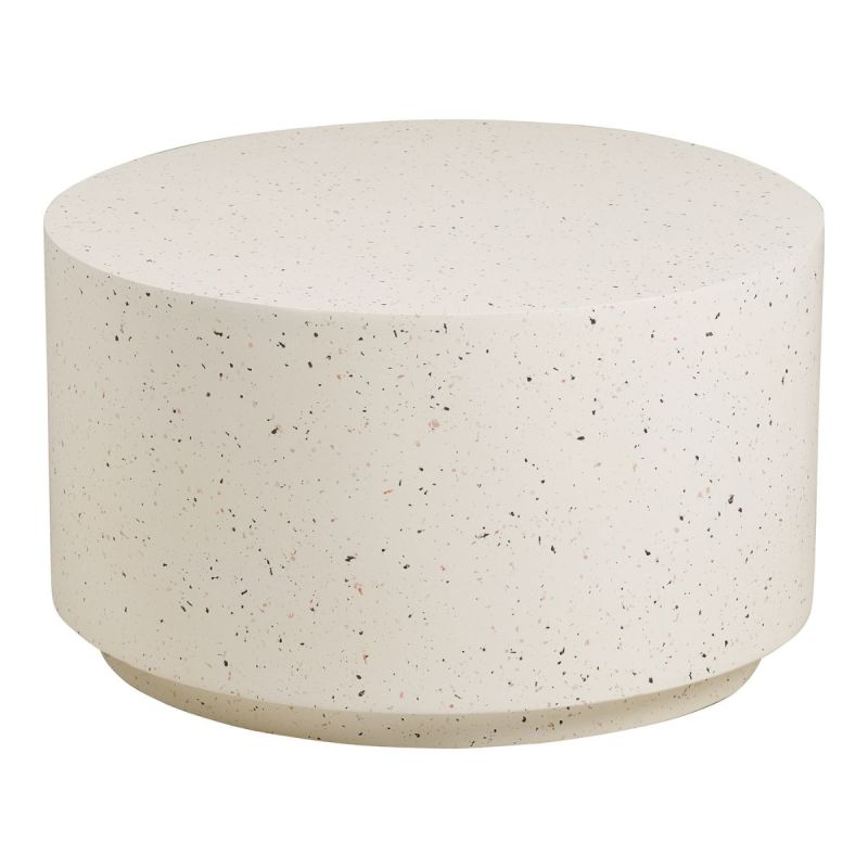 Table basse ronde en fibre d'argile blanche et aspect terrazzo - FIBRALYS