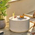 Table basse ronde en fibre d'argile blanche et aspect terrazzo - FIBRALYS