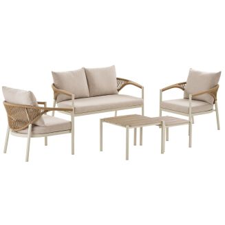 Salon de jardin complet tables gigogne en aluminium et polyéthylène aspect bois - ABELINA