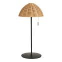 Lampe à poser extérieure rechargeable imitation rotin et pied métal noir - WILOW