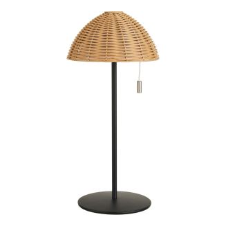 Lampe à poser extérieure rechargeable imitation rotin et pied métal noir - WILOW