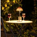 Lampe à poser extérieure rechargeable imitation rotin et pied métal noir - WILOW