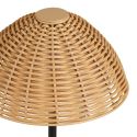 Lampe à poser extérieure rechargeable imitation rotin et pied métal noir - WILOW