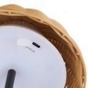 Lampe à poser extérieure rechargeable imitation rotin et pied métal noir - WILOW