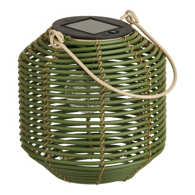 Lanterne solaire en imitation rotin vert Ø15cm - CARMEN