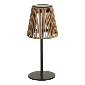 Lampe solaire à poser imitation rotin pied en métal noir - STANFORD