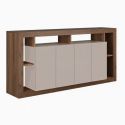 Buffet 4 portes avec encadrement 6 niches beige et aspect bois finition Mercure - LIMANI