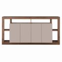 Buffet 4 portes avec encadrement 6 niches beige et aspect bois finition Mercure - LIMANI