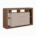 Buffet 2 portes 3 tiroirs avec encadrement 6 niches beige et aspect bois finition Mercure - LIMANI