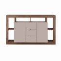 Buffet 2 portes 3 tiroirs avec encadrement 6 niches beige et aspect bois finition Mercure - LIMANI