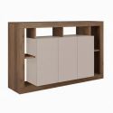 Buffet 3 portes avec encadrement 6 niches beige et aspect bois finition Mercure - LIMANI