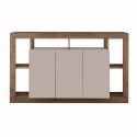 Buffet 3 portes avec encadrement 6 niches beige et aspect bois finition Mercure - LIMANI