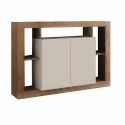 Buffet 2 portes avec encadrement 5 niches beige et aspect bois finition Mercure - LIMANI