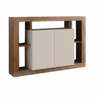 Buffet 2 portes avec encadrement 5 niches beige et aspect bois finition Mercure - LIMANI