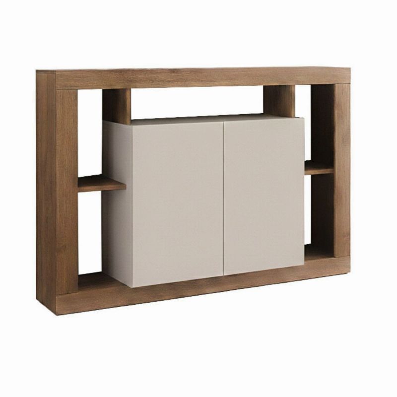 Buffet 2 portes avec encadrement 5 niches beige et aspect bois finition Mercure - LIMANI