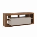Meuble TV 1 porte avec encadrement 6 niches beige et aspect bois finition Mercure - LIMANI