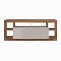 Meuble TV 1 porte avec encadrement 6 niches beige et aspect bois finition Mercure - LIMANI