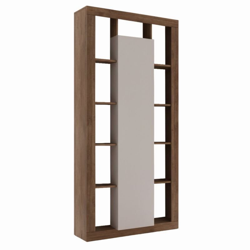 Colonne 1 porte avec encadrement 11 niches beige et aspect bois finition Mercure - LIMANI