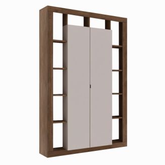 Colonne 2 portes avec encadrement 12 niches beige et aspect bois finition Mercure - LIMANI