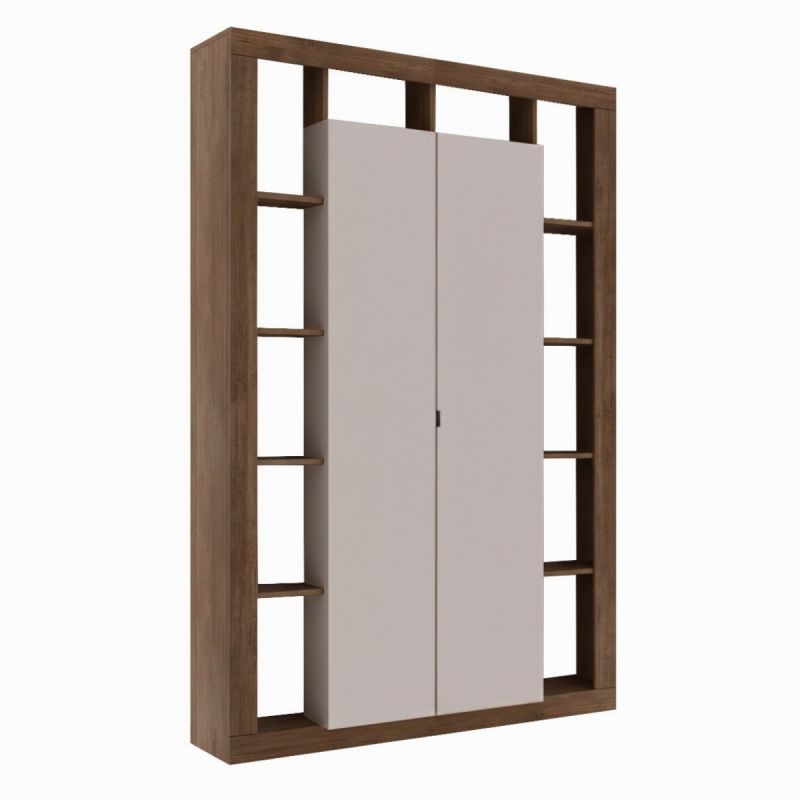 Colonne 2 portes avec encadrement 12 niches beige et aspect bois finition Mercure - LIMANI