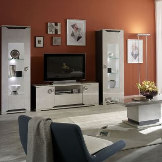 BRISE - Ensemble Salon Moderne effet Béton Laqué Gris