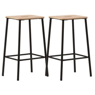 Lot de 2 tabourets de bar H65cm en bois naturel pied en métal noir - BAHIA