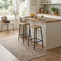 Lot de 2 tabourets de bar H65cm en bois naturel pied en métal noir - BAHIA