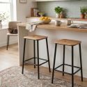 Lot de 2 tabourets de bar H65cm en bois naturel pied en métal noir - BAHIA