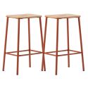 Lot de 2 tabourets de bar H65cm en bois naturel pied en métal brique - BAHIA