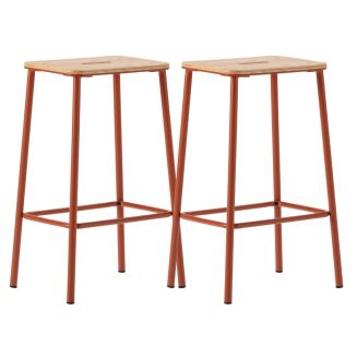 Lot de 2 tabourets de bar H65cm en bois naturel pied en métal brique - BAHIA