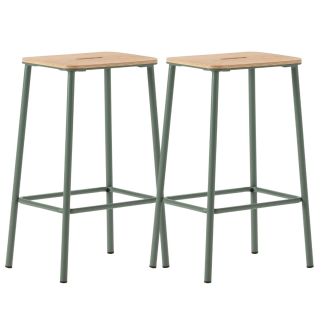 Lot de 2 tabourets de bar H65cm en bois naturel pied en métal aigue-marine - BAHIA