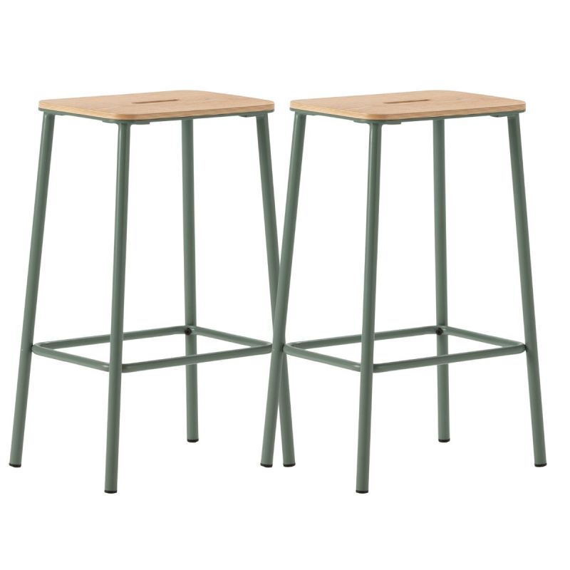 Lot de 2 tabourets de bar H65cm en bois naturel pied en métal aigue-marine - BAHIA