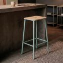 Lot de 2 tabourets de bar H65cm en bois naturel pied en métal aigue-marine - BAHIA