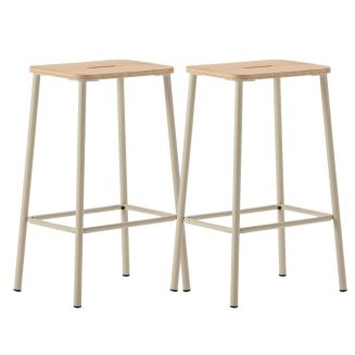Lot de 2 tabourets de bar H65cm en bois naturel pied en métal beige - BAHIA