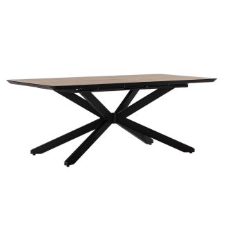 Table repas extensible 190/250cm aspect chêne foncé pieds étoile métal noir - NADILIS
