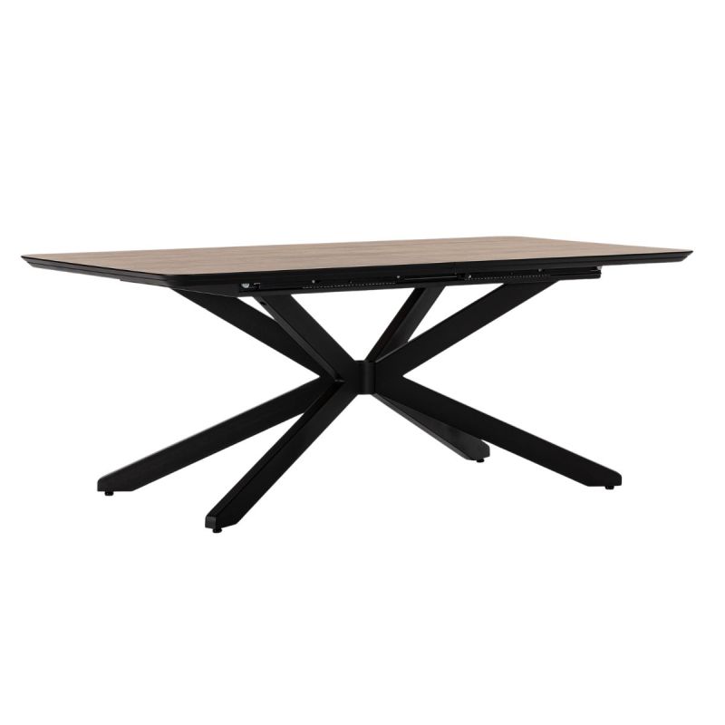 Table repas extensible 190/250cm aspect chêne foncé pieds étoile métal noir - NADILIS