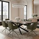Table repas extensible 190/250cm aspect chêne foncé pieds étoile métal noir - NADILIS