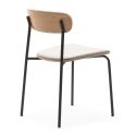 Lot de 2 chaises dossier bois assise tissu taupe et pieds métal noir - RIDILA
