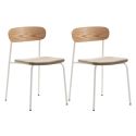 Lot de 2 chaises dossier bois assise tissu beige et pieds métal blanc - RIDILA