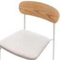 Lot de 2 chaises dossier bois assise tissu beige et pieds métal blanc - RIDILA