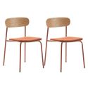 Lot de 2 chaises dossier bois assise tissu et pieds métal brique - RIDILA