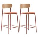 Lot de 2 tabourets de bar dossier bois assise tissu et pieds métal brique - RIDILA