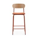 Lot de 2 tabourets de bar dossier bois assise tissu et pieds métal brique - RIDILA