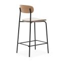 Lot de 2 tabourets de bar dossier bois assise tissu taupe et pieds métal noir - RIDILA