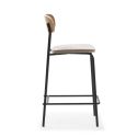 Lot de 2 tabourets de bar dossier bois assise tissu taupe et pieds métal noir - RIDILA