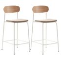 Lot de 2 tabourets de bar dossier bois assise tissu beige et pieds métal blanc - RIDILA