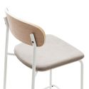 Lot de 2 tabourets de bar dossier bois assise tissu beige et pieds métal blanc - RIDILA