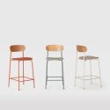 Lot de 2 tabourets de bar dossier bois assise tissu beige et pieds métal blanc - RIDILA